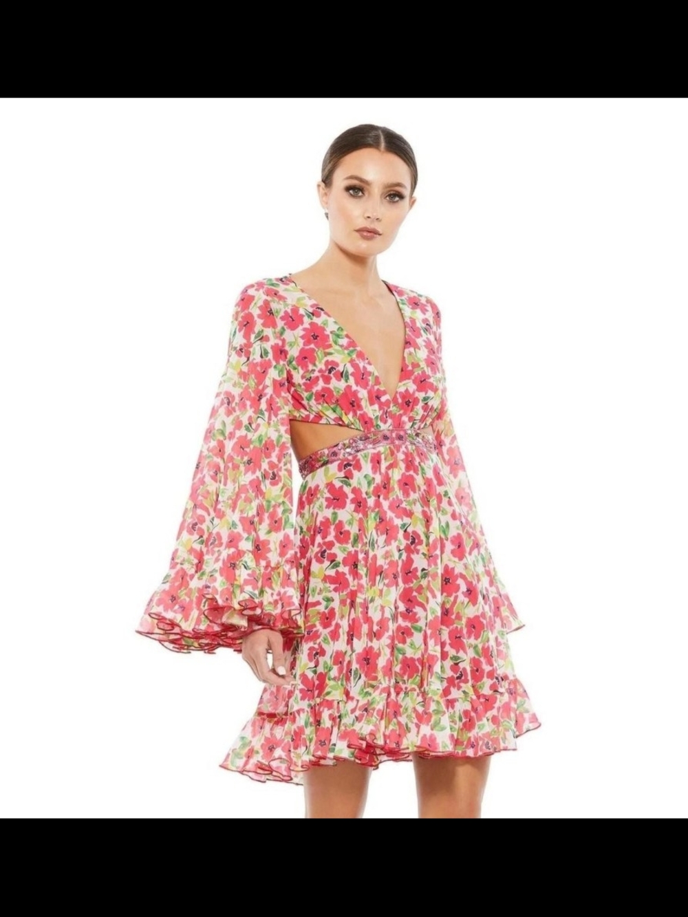 Mac Duggal Pink Floral Cutout Mini Dress